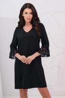 Czarna Sukienka z Koronkowym Rękawem 3/4 – Elegancka, Klasyczna, Dekolt V